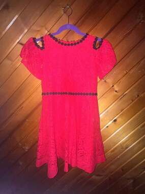 Kate Spade Red Lace Cold Shoulder Mini Dress with Black Trim